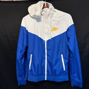 nike golf club windbreaker the open blue white hooded with pockets size small